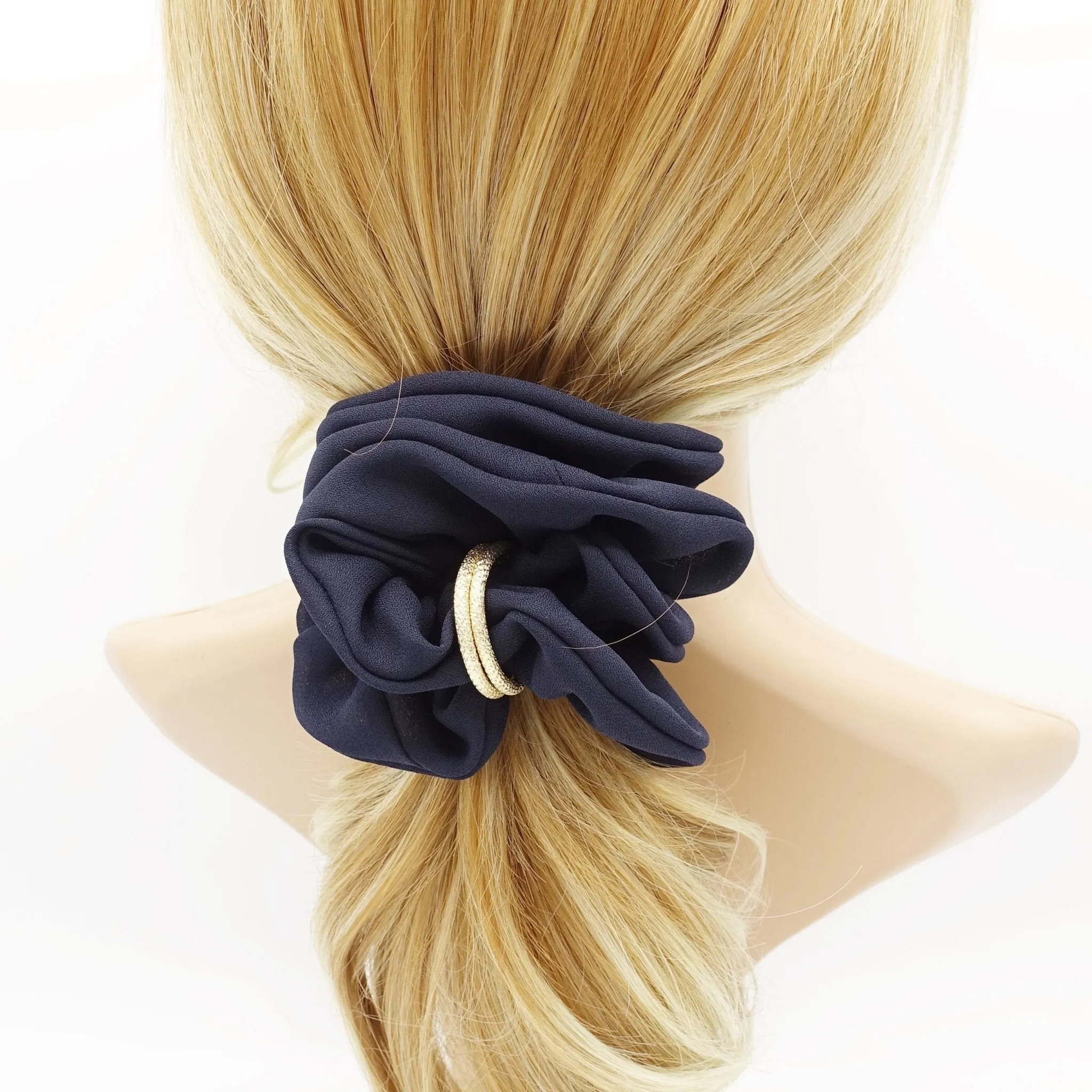 golden ring decorated chiffon scrunchies women hair accessory