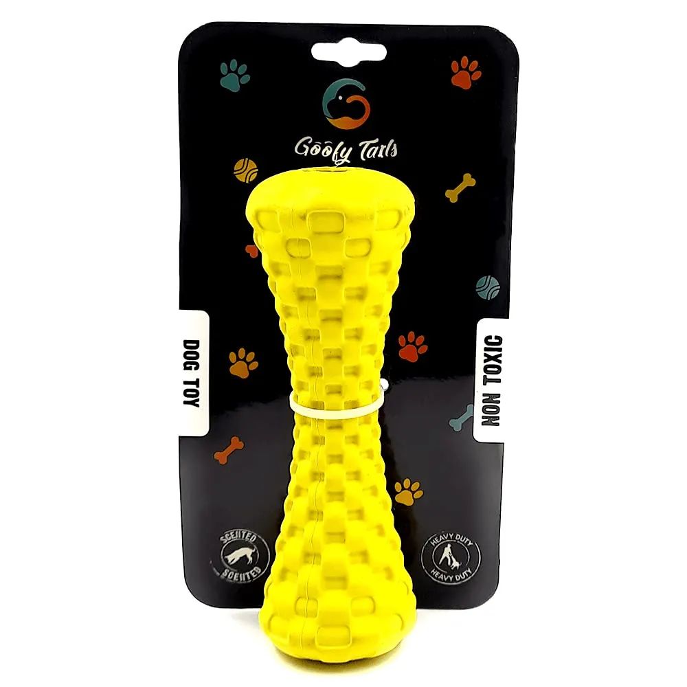 Goofy Tails Dumbbell Treat Dispensing Interactive Toys and Strawberry shaped Natural Rubber Chew Toy for Dogs Combo