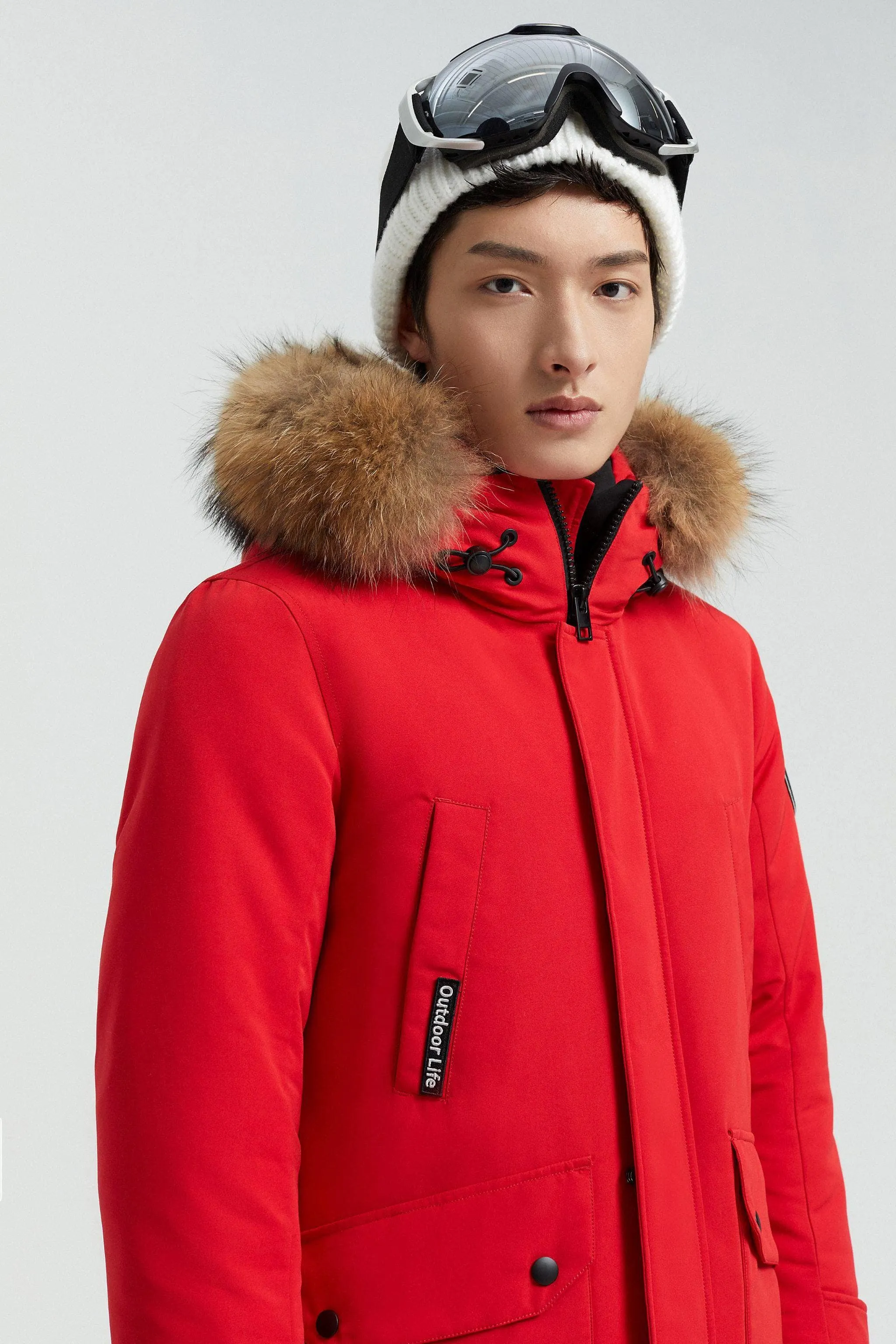 Goose Down Hooded Parka with Fur Trim