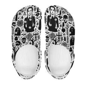 Gothic Pattern Clogs Wednesday Womens All Over Printing Classic Sandals