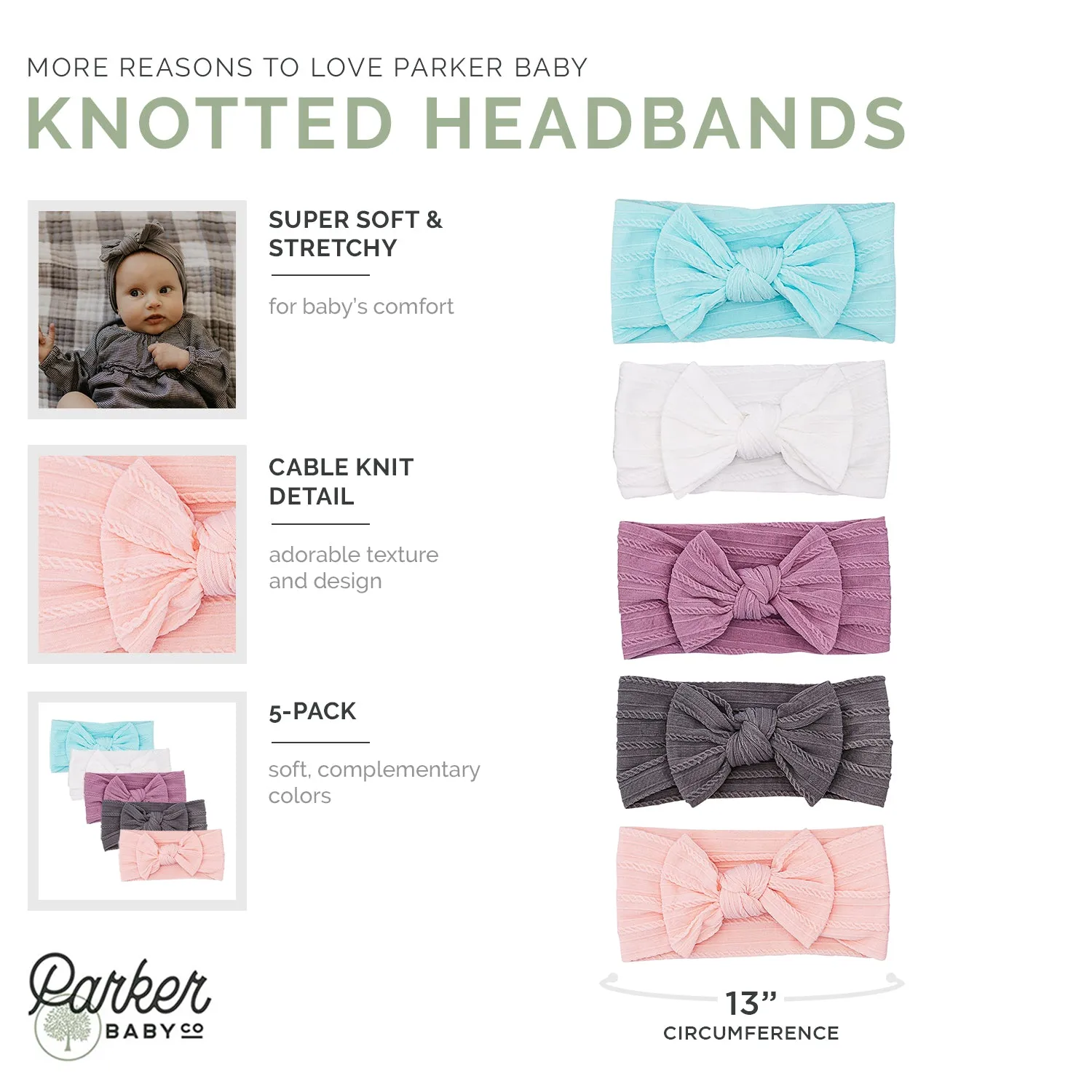 Grace Set - Cable Knit Knotted Headbands - 5 Pack