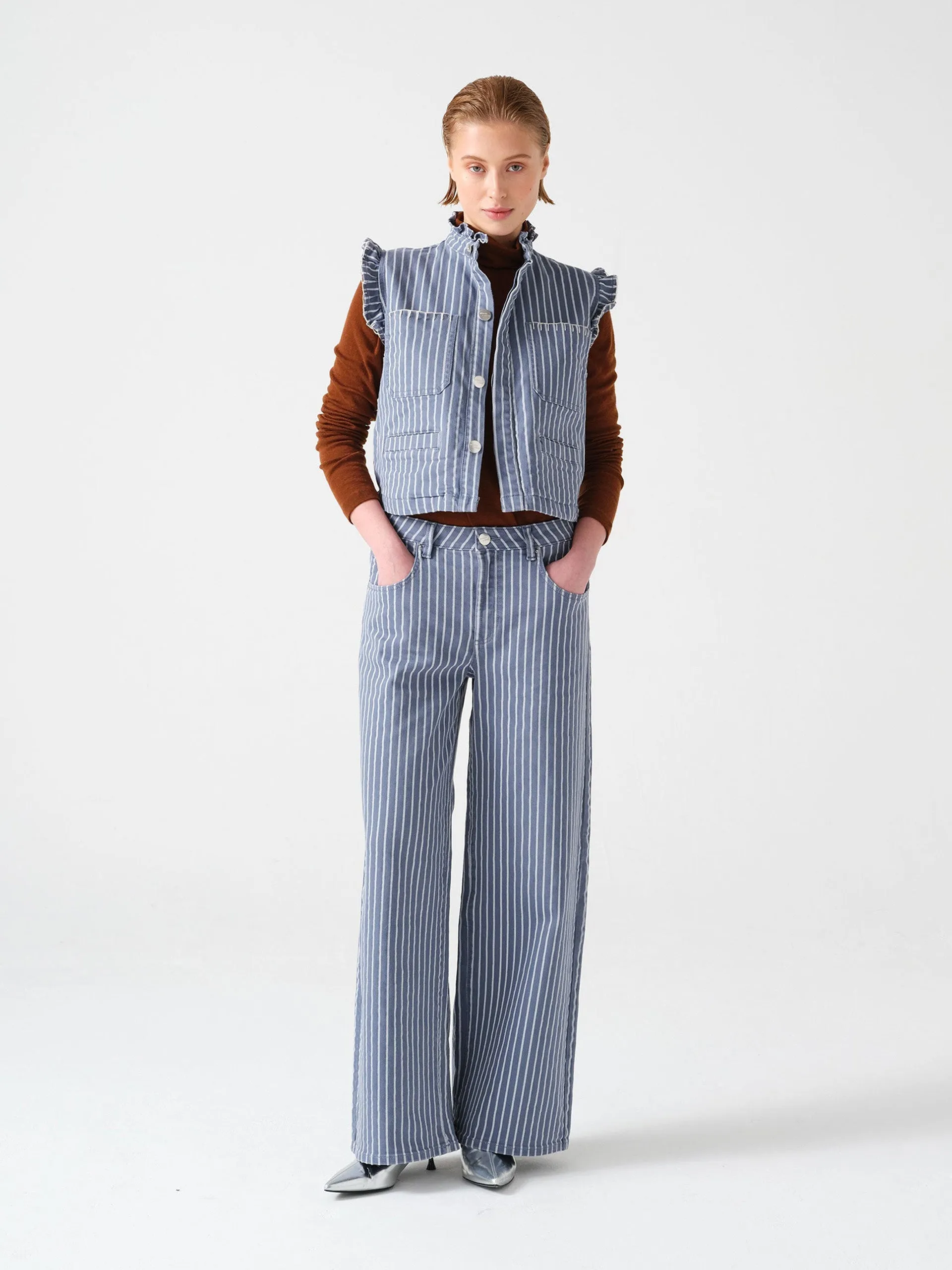 Gracie jean in washed denim wide stripe