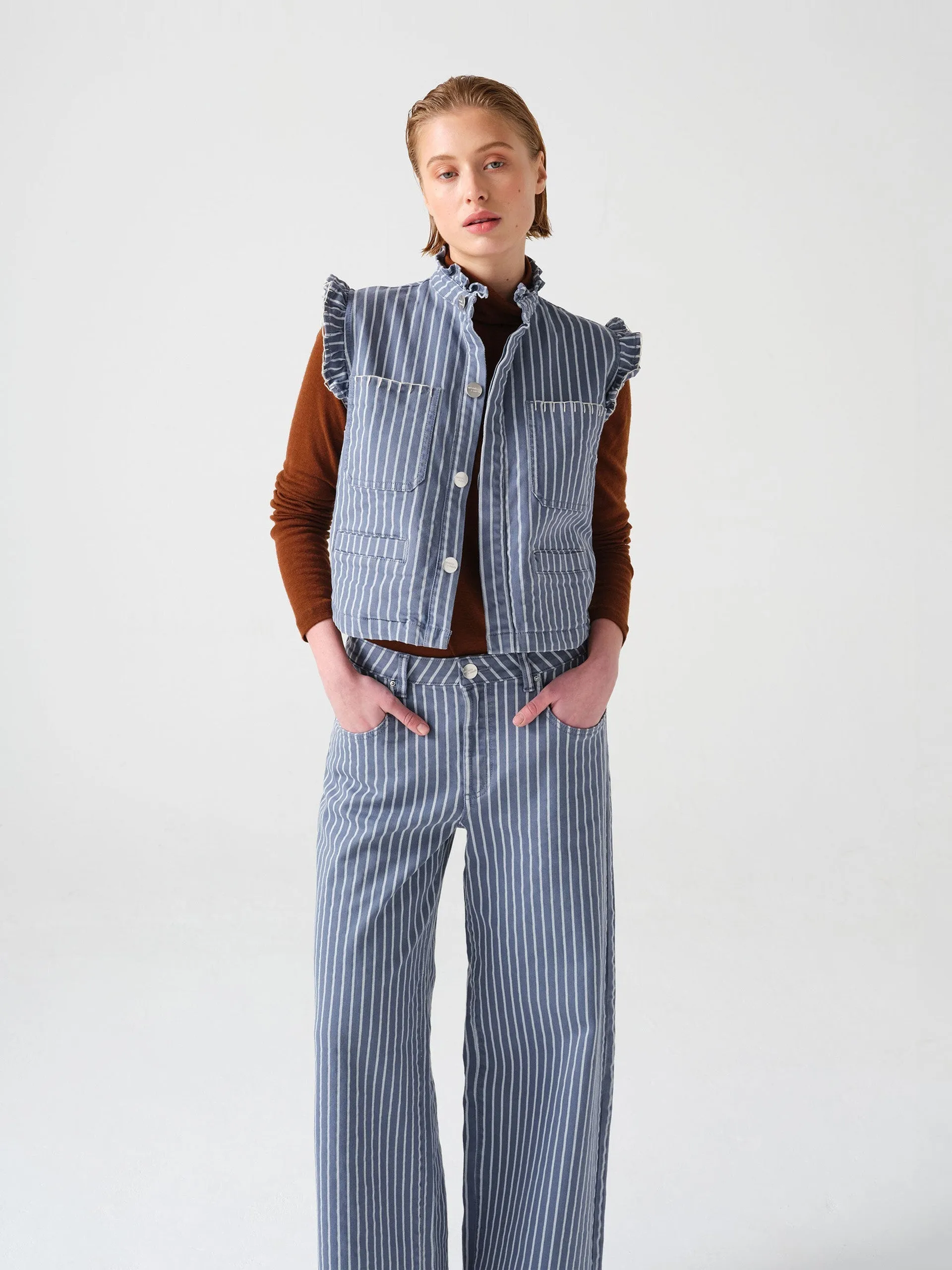 Gracie jean in washed denim wide stripe