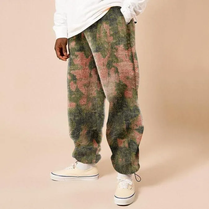 Gradient tie-dye printed polar fleece men's casual pants