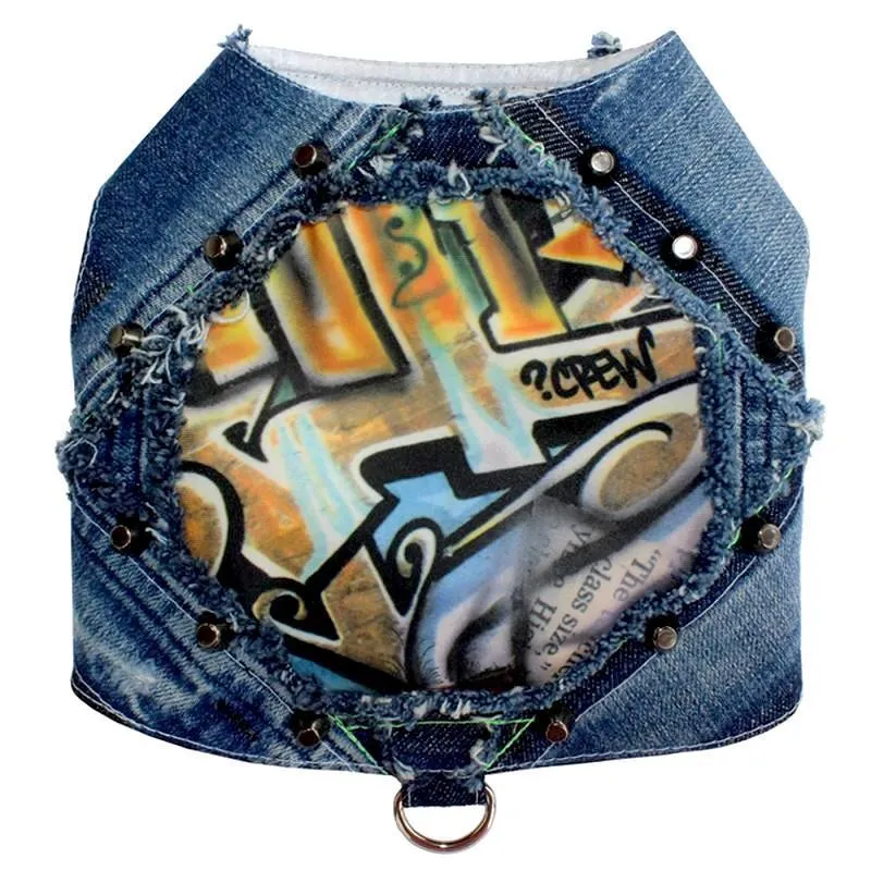 Graffiti Couture Rebel Upcycled Denim Dog Harness Vest