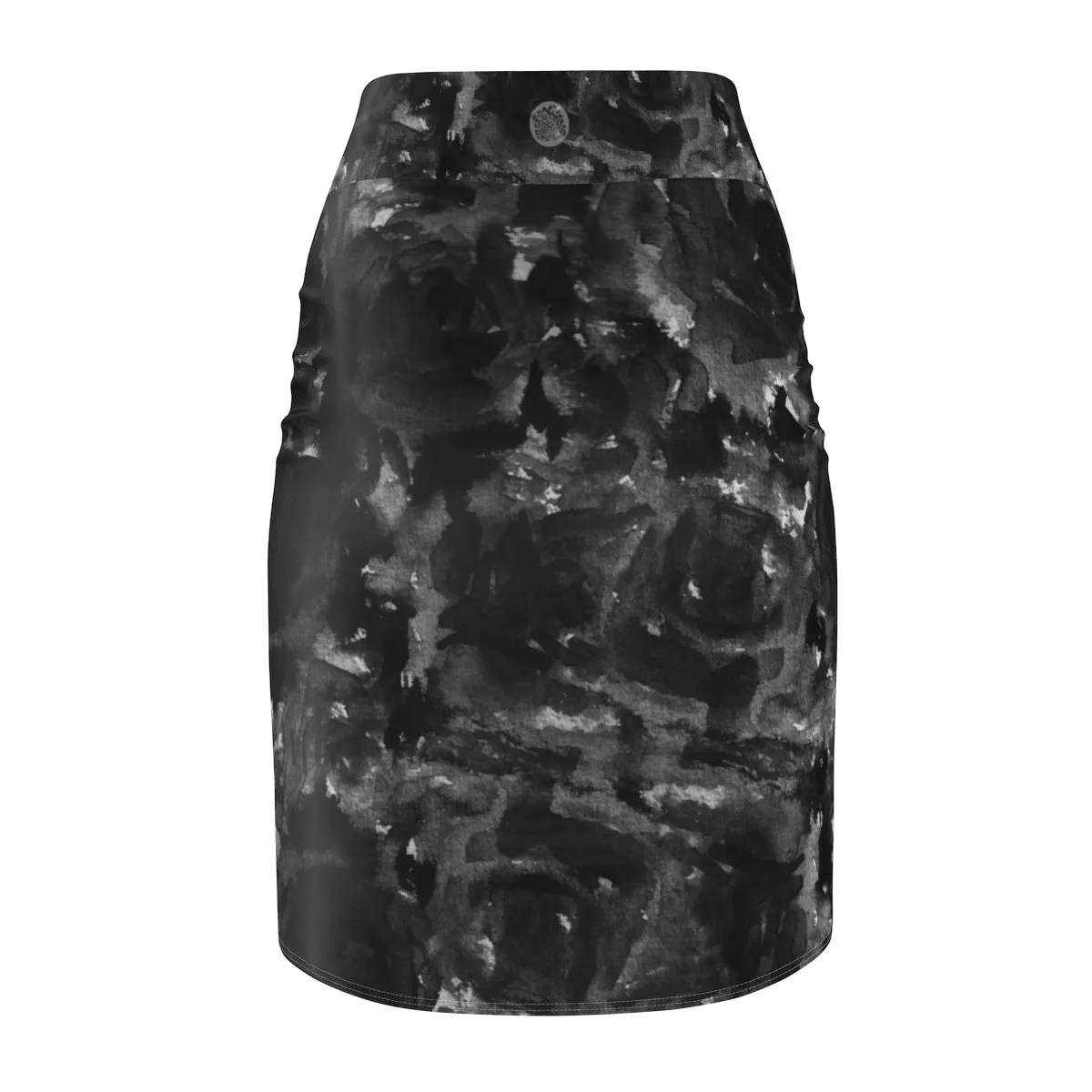 Gray Abstract Pencil Skirt, Black Rose Floral Print Women's Stretchy Pencil Skirt-Made in USA