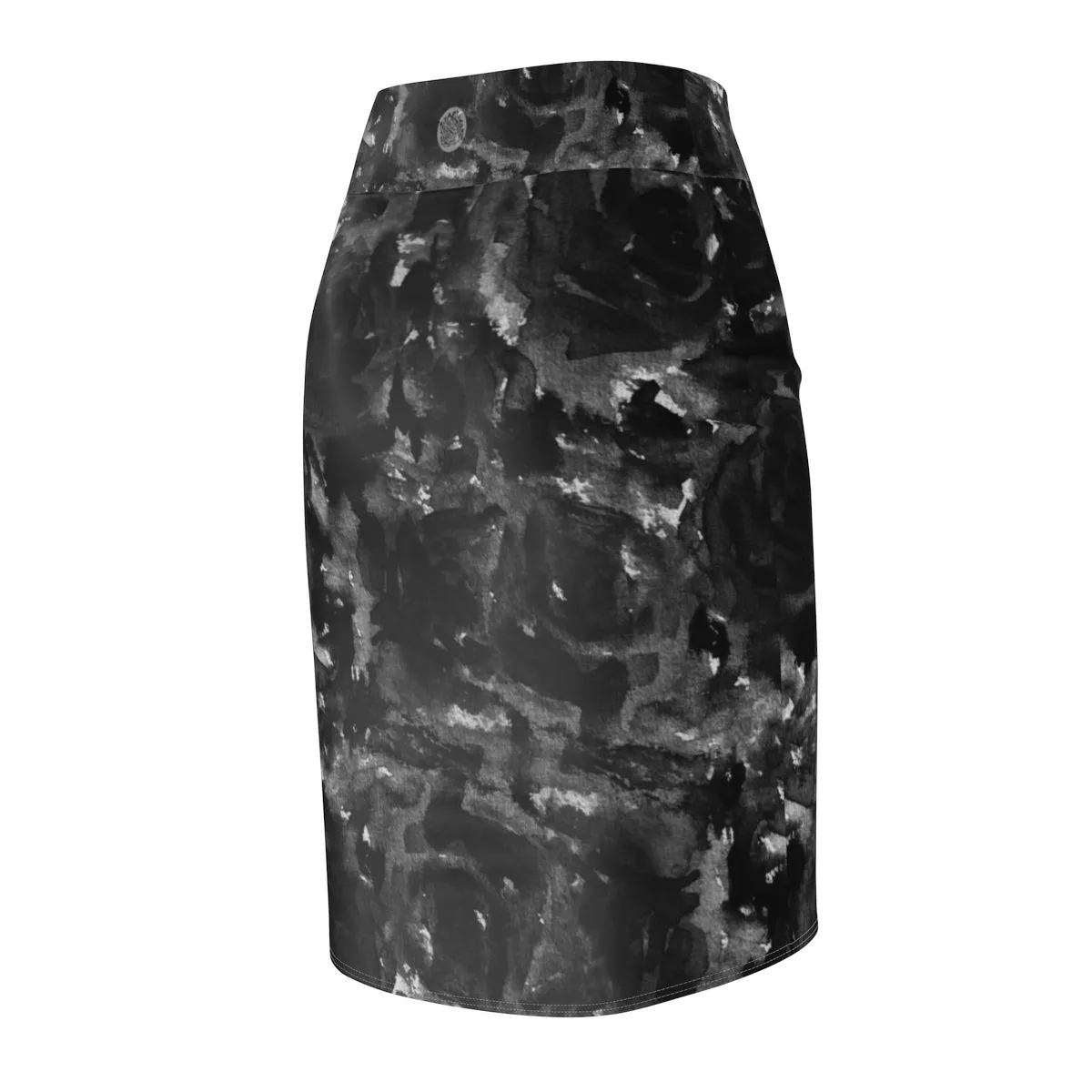 Gray Abstract Pencil Skirt, Black Rose Floral Print Women's Stretchy Pencil Skirt-Made in USA