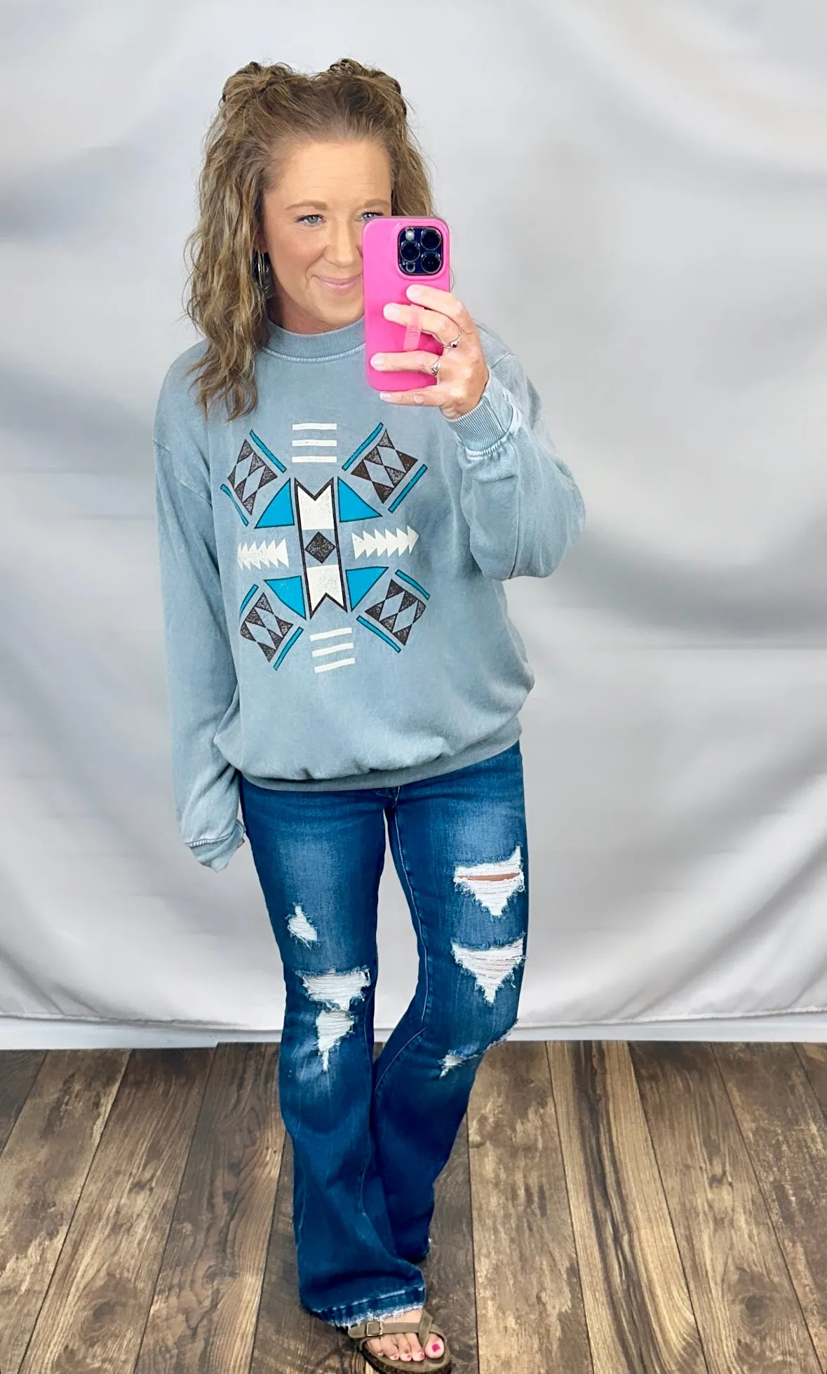 Gray Aztec Mineral Wash Sweatshirt (SM-XL)