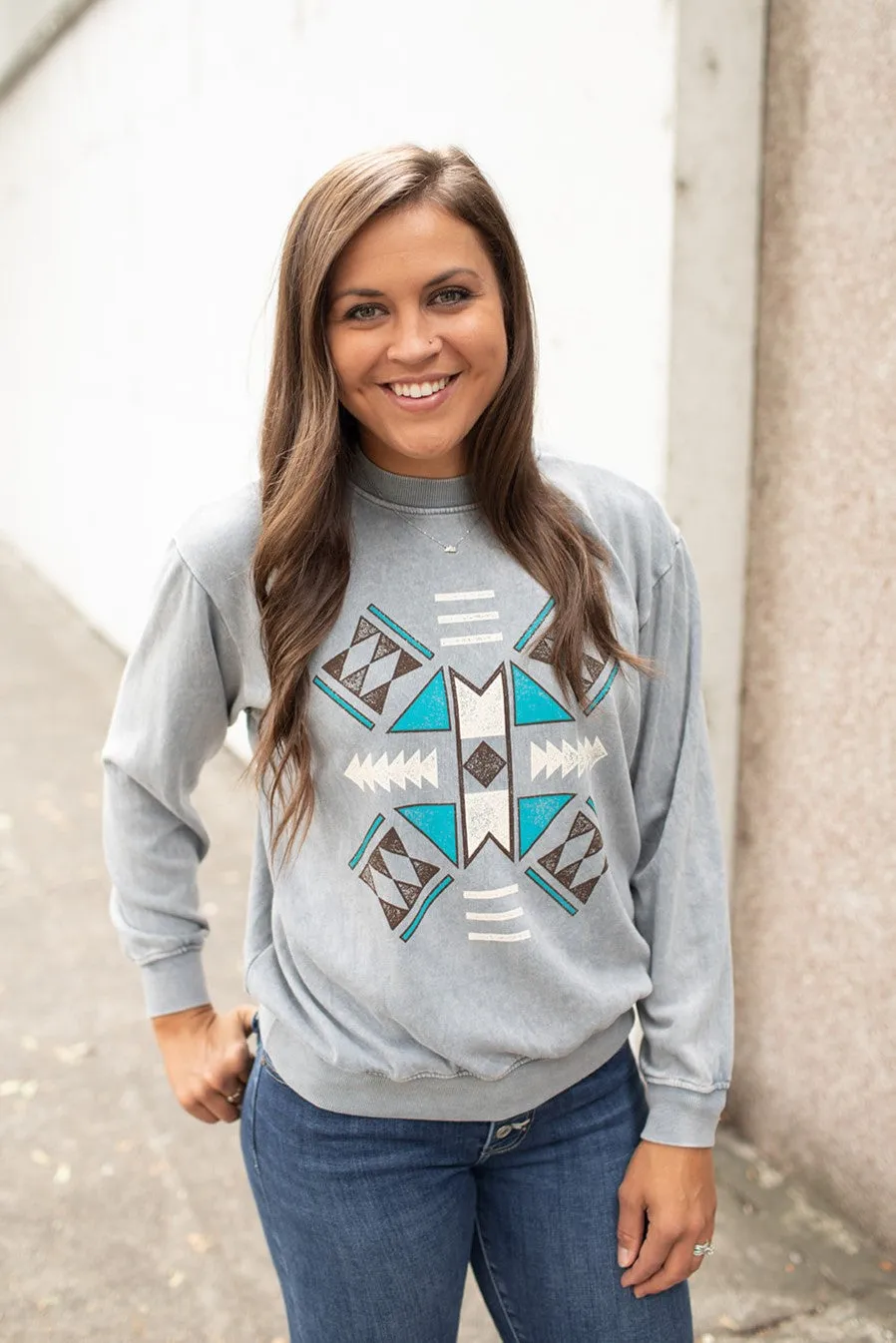 Gray Aztec Mineral Wash Sweatshirt (SM-XL)