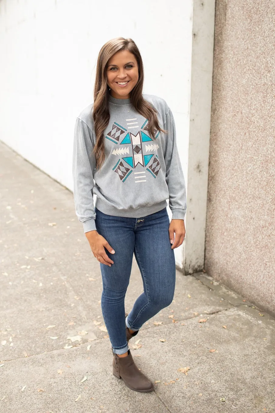 Gray Aztec Mineral Wash Sweatshirt (SM-XL)