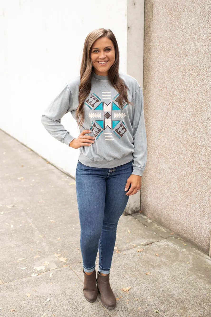 Gray Aztec Mineral Wash Sweatshirt (SM-XL)