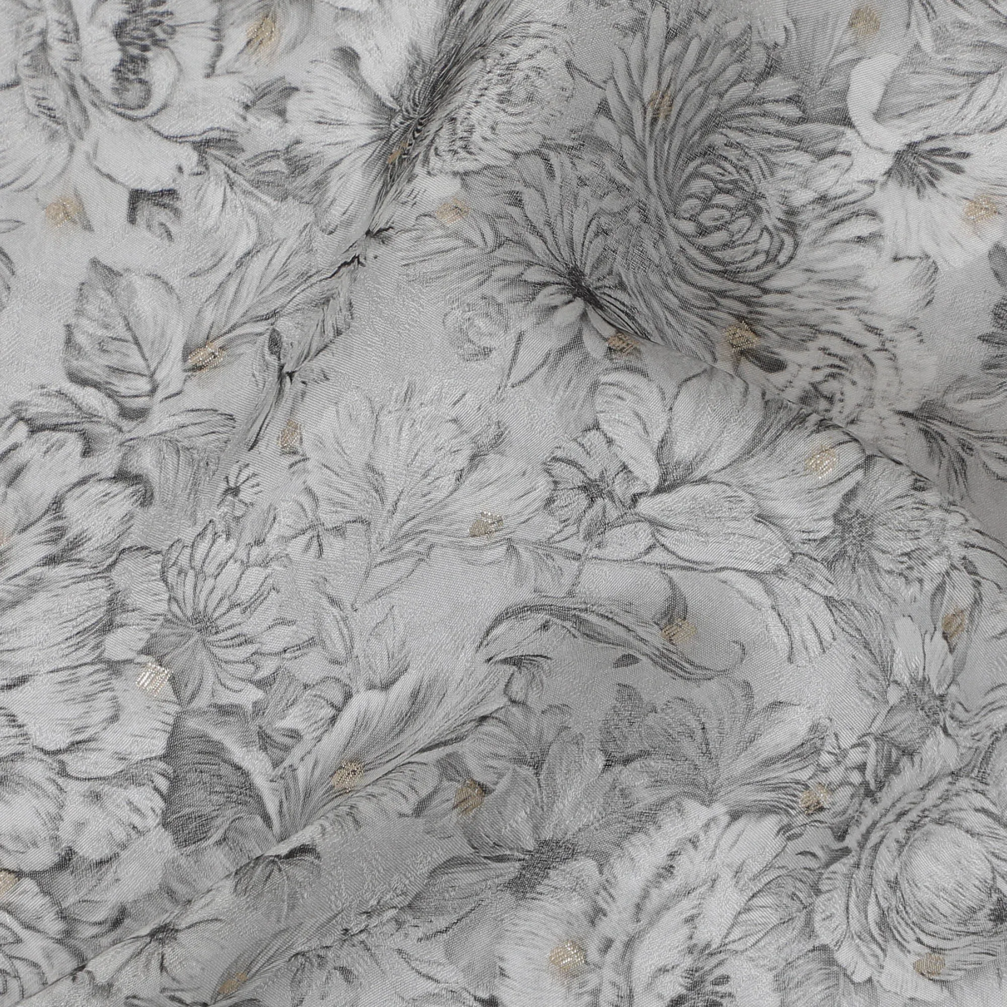 Gray Floral Synthetic Organza Fabric - 110 cm Width, Made in India-D19643