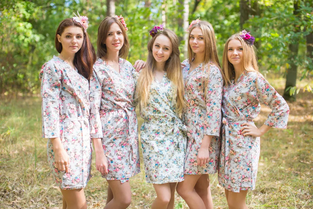 Gray Vintage Chic Floral Pattern Bridesmaids Robes