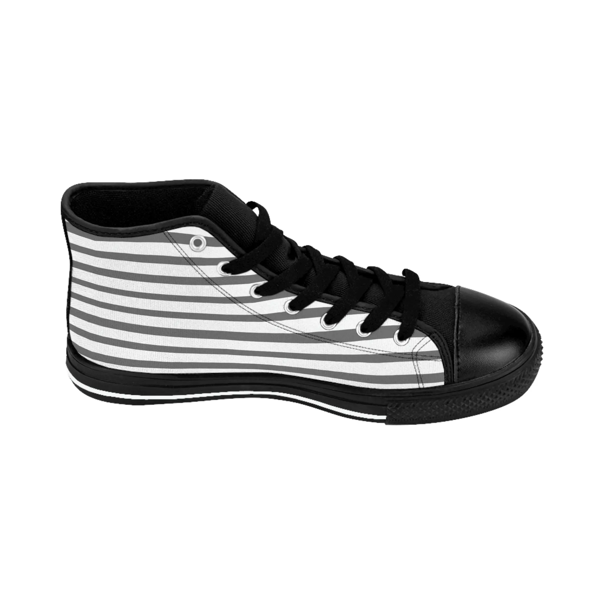 Gray White Striped Men's Sneakers, Designer Men's High Top Sneakers Running Fashion Canvas Shoes