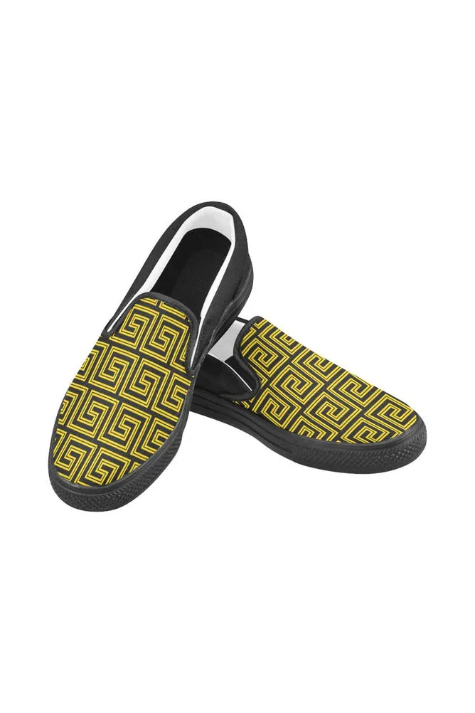 Greek Key Men's Slip-on Canvas Shoes (Model 019)