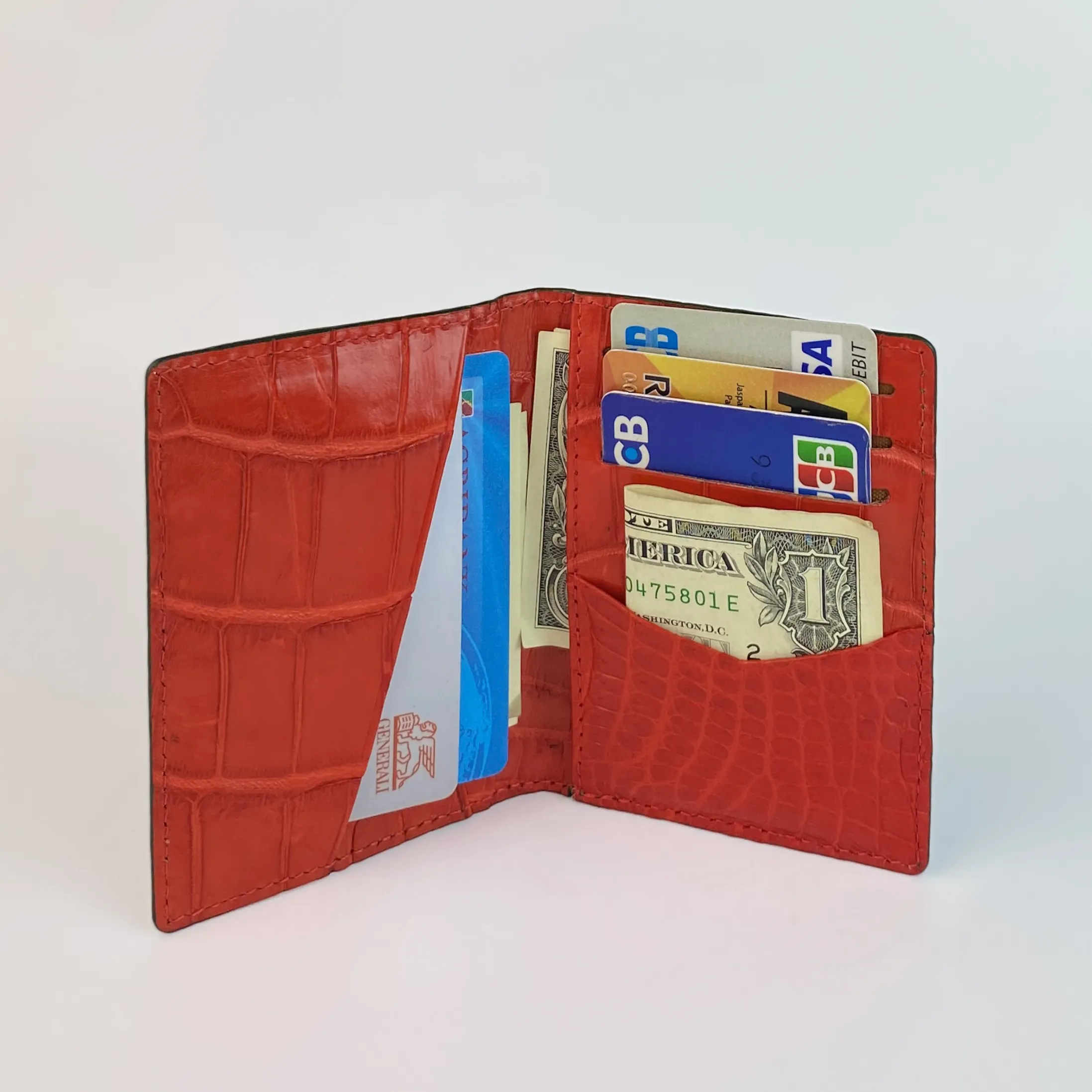 Green & Red Double Side Alligator Leather Credit Card Holder | RFID Blocking | CARD-112