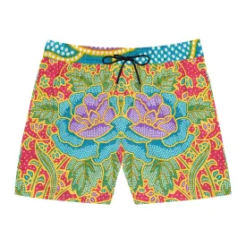 Green and red flowers - Inovax Men's Mid-Length Swim Shorts