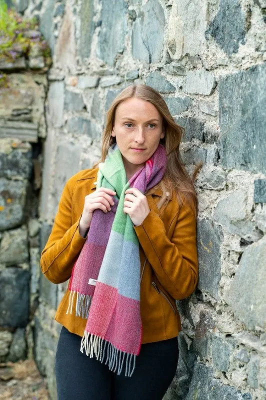 Green and Smoke Check Lambswool Scarf - McNutt of Donegal