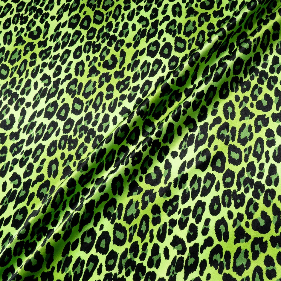 Green Animal Printed Pure Silk Satin