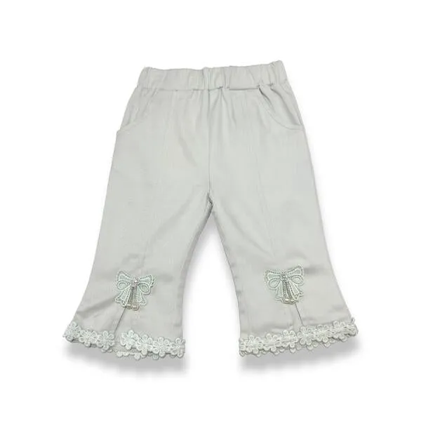 Green Bow & Lace Split Hem Pants