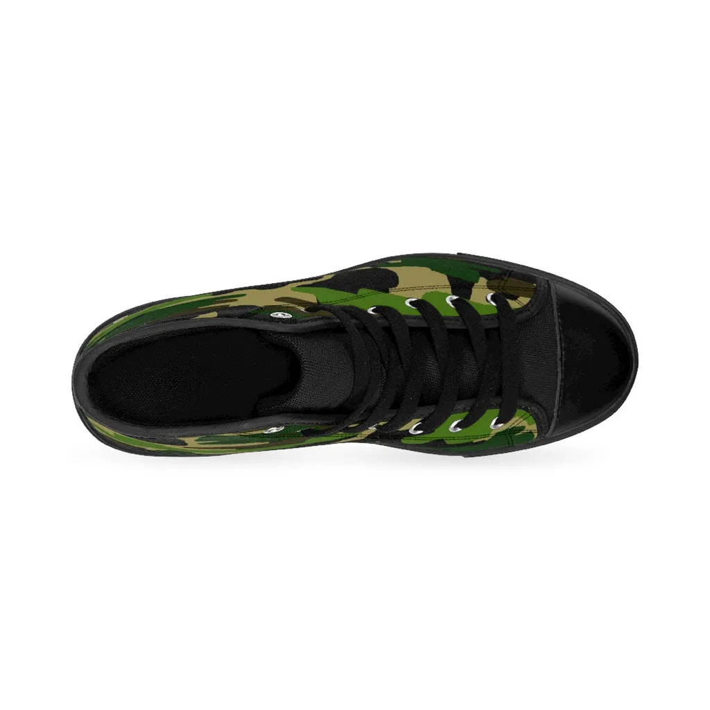 Green Camo Men's High-top Sneakers, Camouflage Military Print Men's Designer Tennis Running Shoes