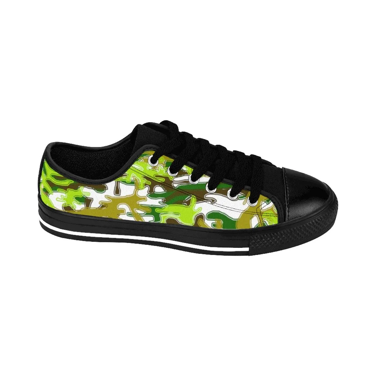 Green Camo Men's Low Tops, White Green Camouflage Military Print Premium Men's Low Top Canvas Sneakers Shoes