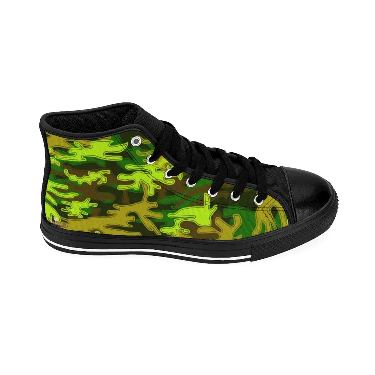 Green Camo Men's Sneakers, Camouflage Army Military High Top Tennis Running Shoes