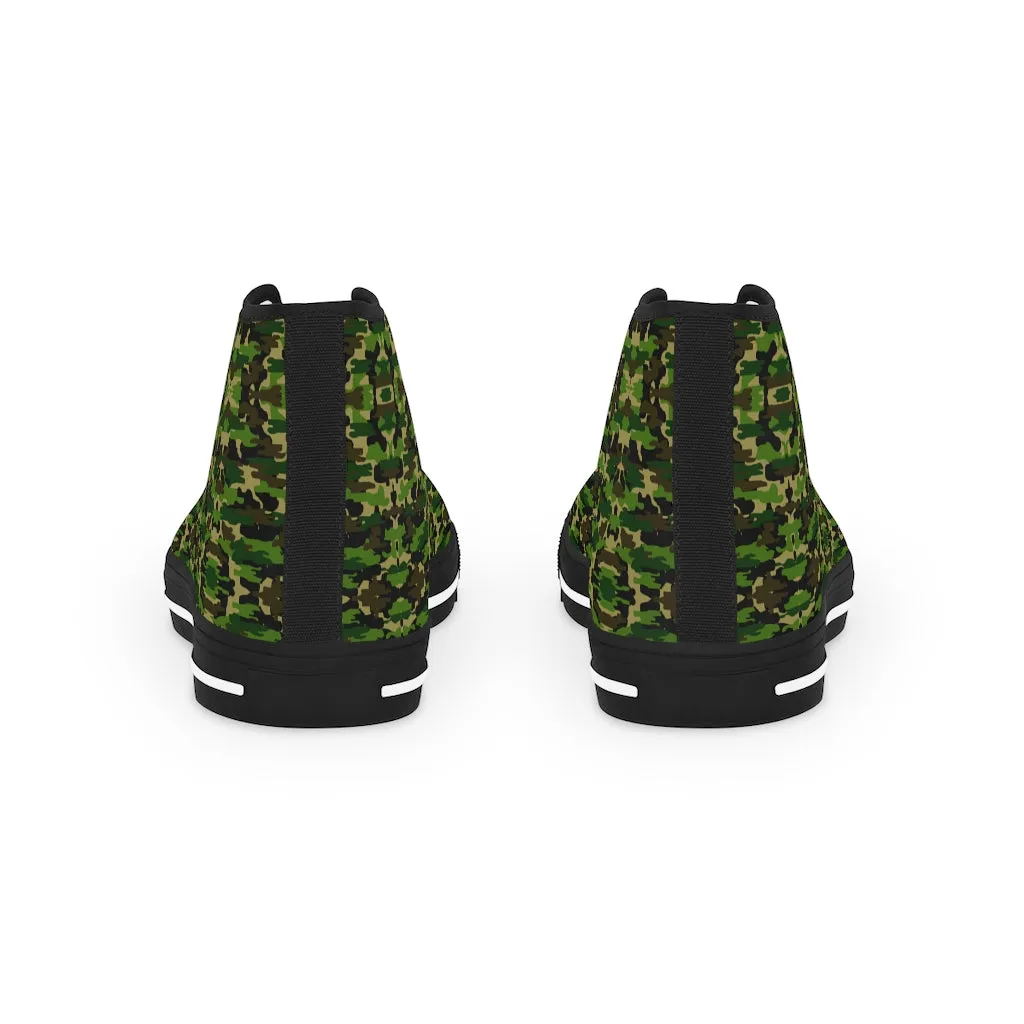 Green Camo Men's Tennis Shoes, Best Camouflaged Printed Men's High Top Fashion Sneakers