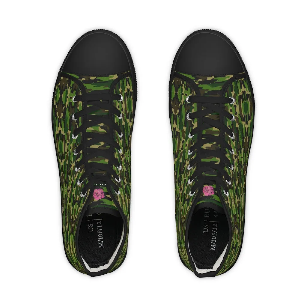 Green Camo Men's Tennis Shoes, Best Camouflaged Printed Men's High Top Fashion Sneakers