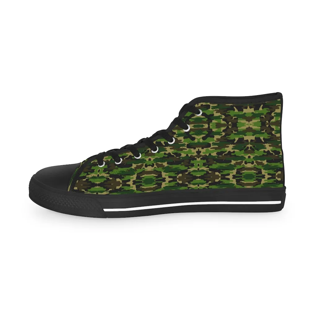 Green Camo Men's Tennis Shoes, Best Camouflaged Printed Men's High Top Fashion Sneakers