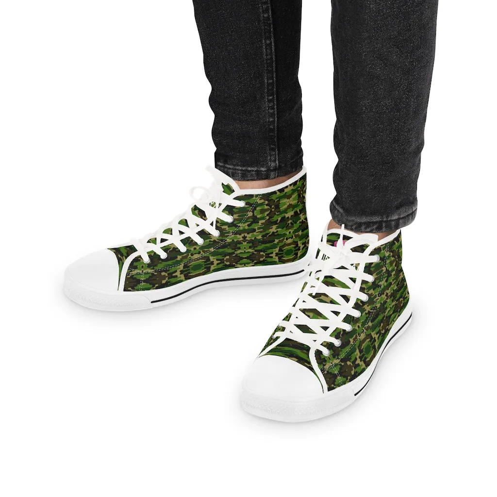 Green Camo Men's Tennis Shoes, Best Camouflaged Printed Men's High Top Fashion Sneakers