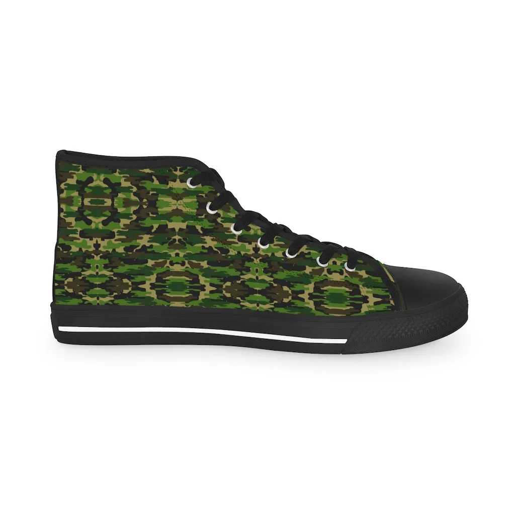 Green Camo Men's Tennis Shoes, Best Camouflaged Printed Men's High Top Fashion Sneakers