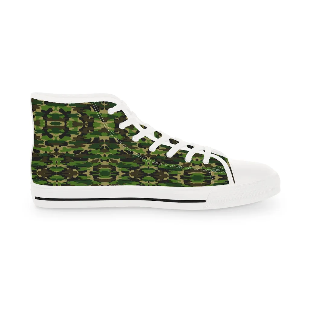 Green Camo Men's Tennis Shoes, Best Camouflaged Printed Men's High Top Fashion Sneakers