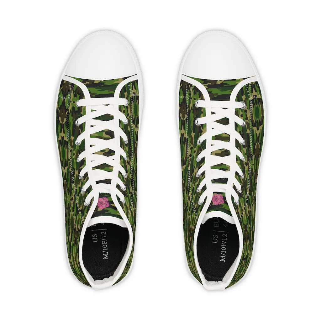 Green Camo Men's Tennis Shoes, Best Camouflaged Printed Men's High Top Fashion Sneakers