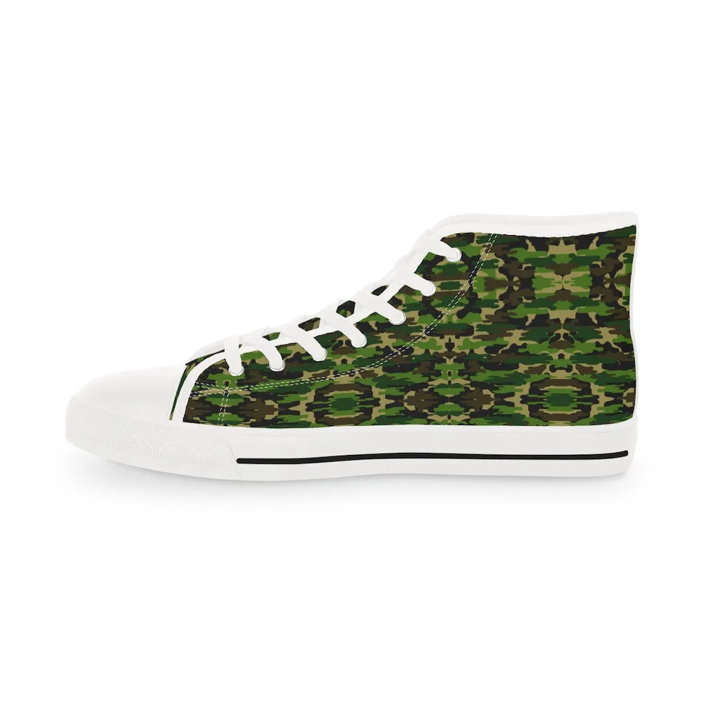 Green Camo Men's Tennis Shoes, Best Camouflaged Printed Men's High Top Fashion Sneakers