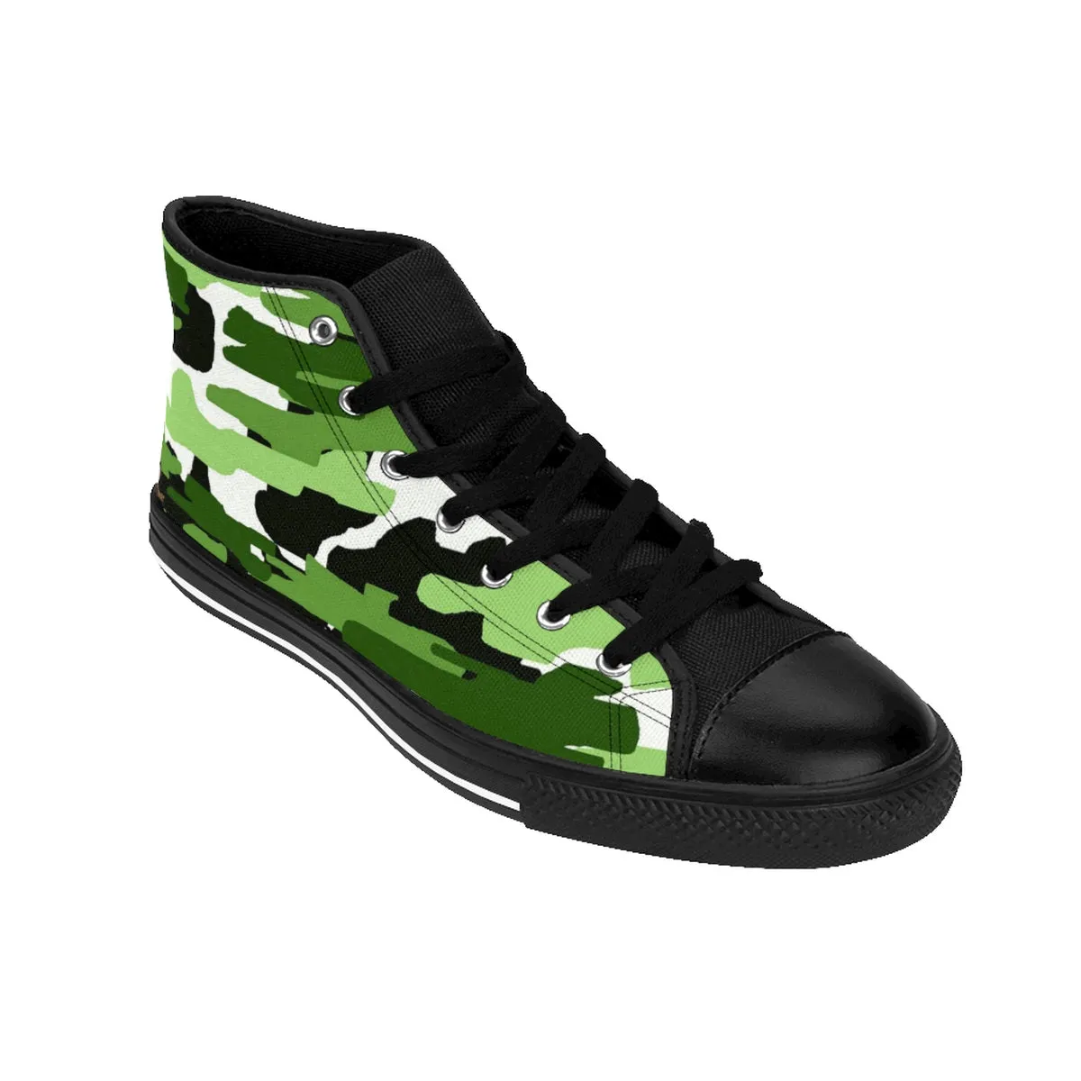 Green Camo Sneakers, Best Frog White Green Camouflage Army Military Print Men's High-top Sneakers Shoes