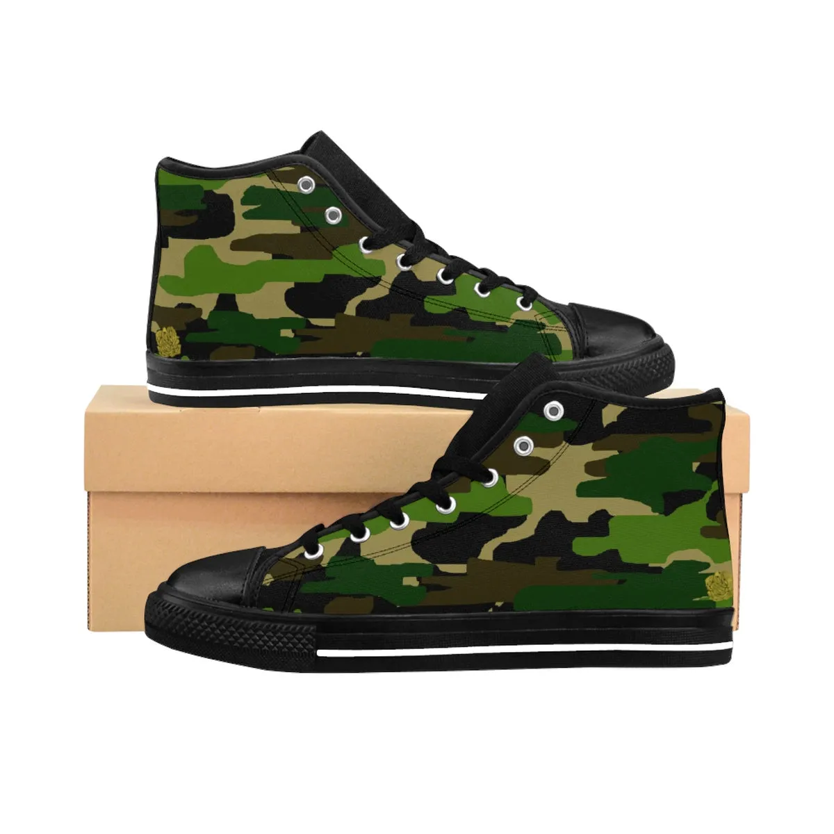 Green Camo Women's Sneakers, Military Army Camouflage Print High Top Sneakers Shoes