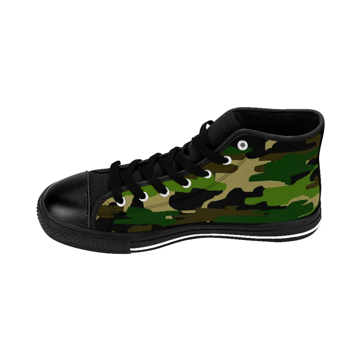 Green Camo Women's Sneakers, Military Army Camouflage Print High Top Sneakers Shoes