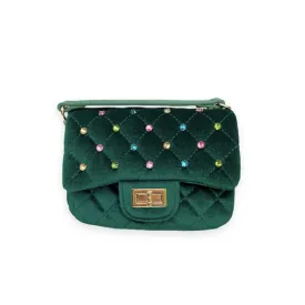 Green Colorful Gems Velvet Quilted Purse