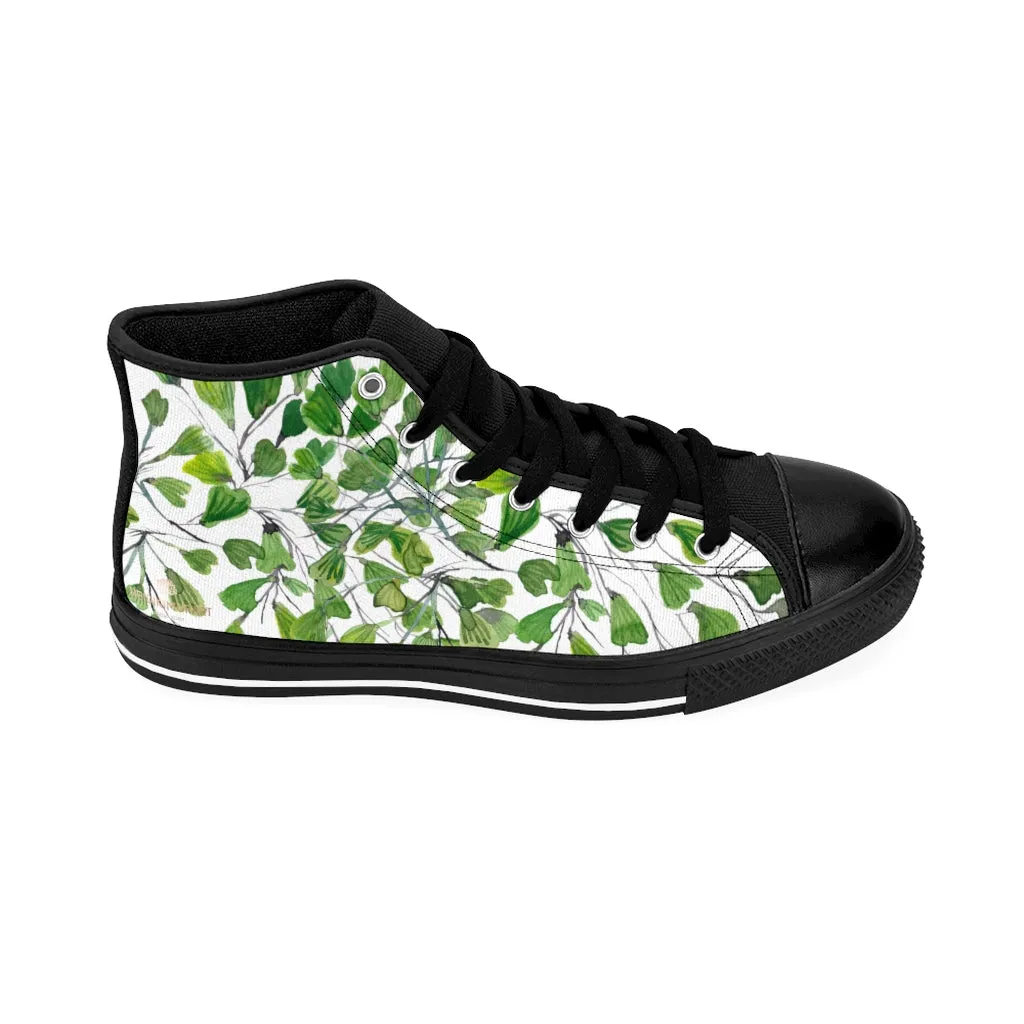 Green Fern Men's High-top Sneakers, Maidenhair Leaf Designer Tennis Running Shoes For Men