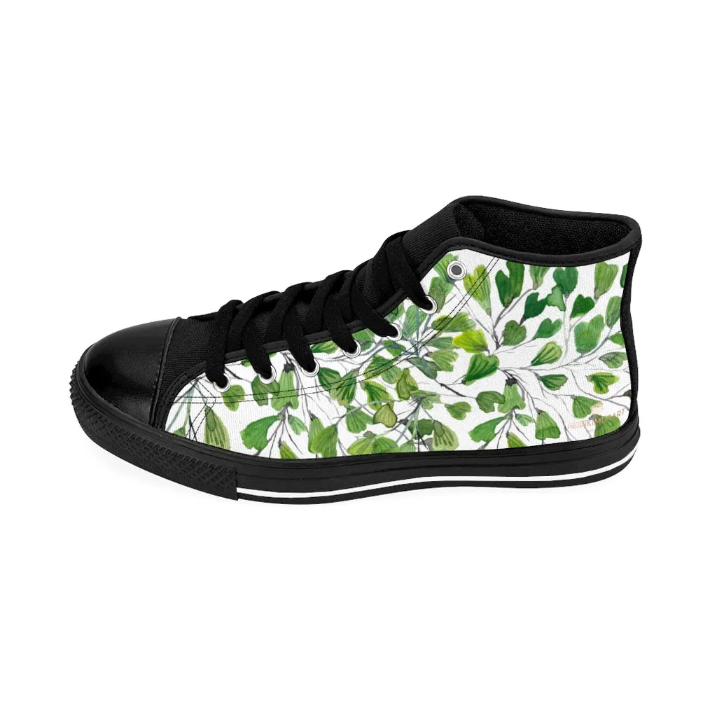 Green Fern Men's High-top Sneakers, Maidenhair Leaf Designer Tennis Running Shoes For Men