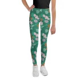 Green Floral Youth Leggings