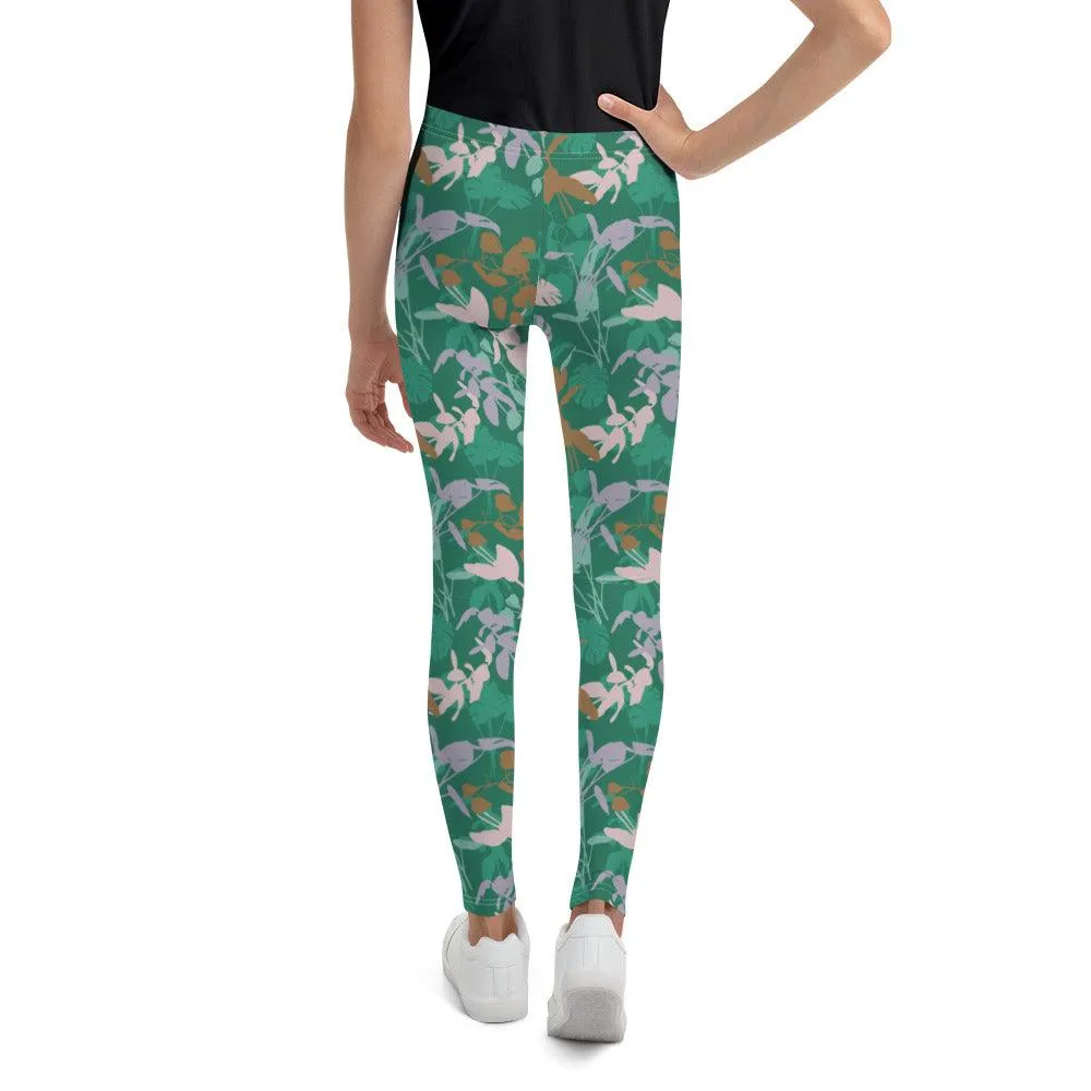 Green Floral Youth Leggings