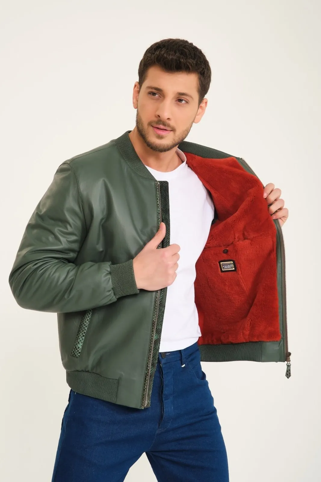 Green Leather Bomber Jacket