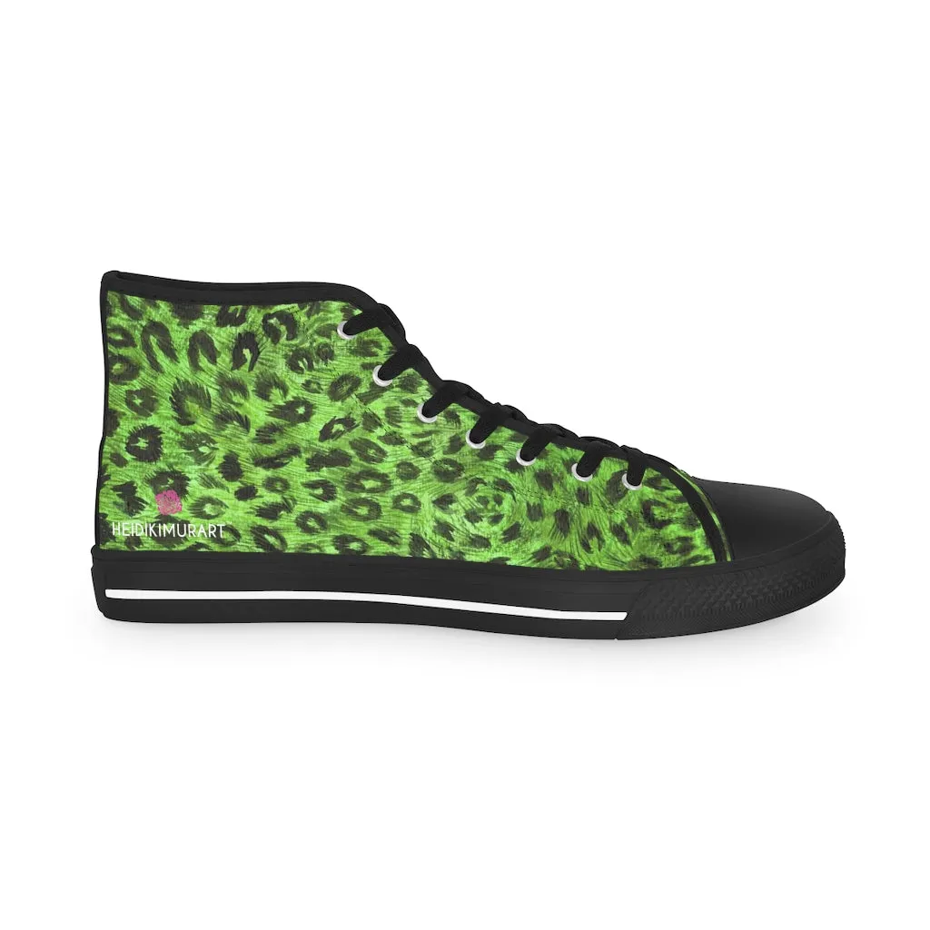 Green Leopard Men's High Tops, Leopard Animal Print Best Men's High Top Sneakers (US Size: 5-14)