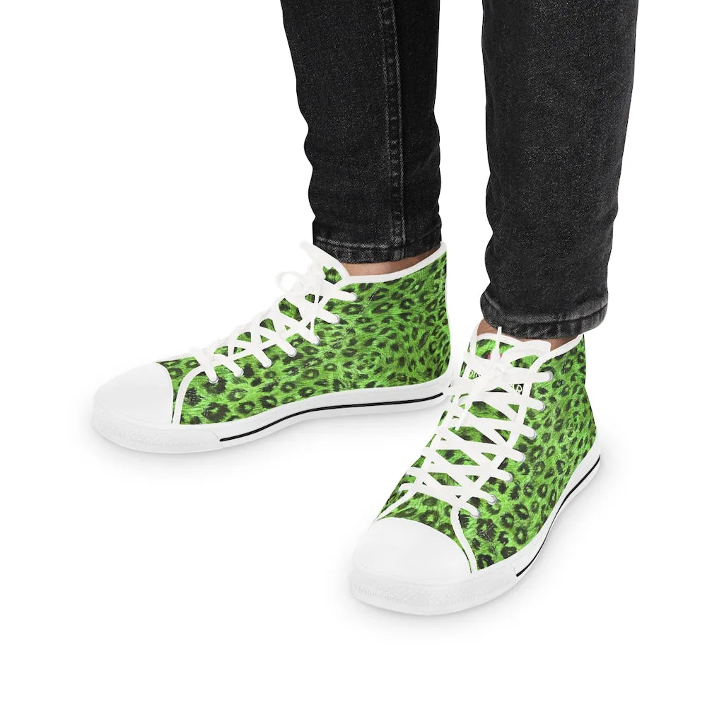 Green Leopard Men's High Tops, Leopard Animal Print Best Men's High Top Sneakers (US Size: 5-14)