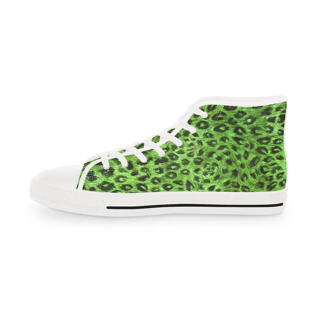 Green Leopard Men's High Tops, Leopard Animal Print Best Men's High Top Sneakers (US Size: 5-14)