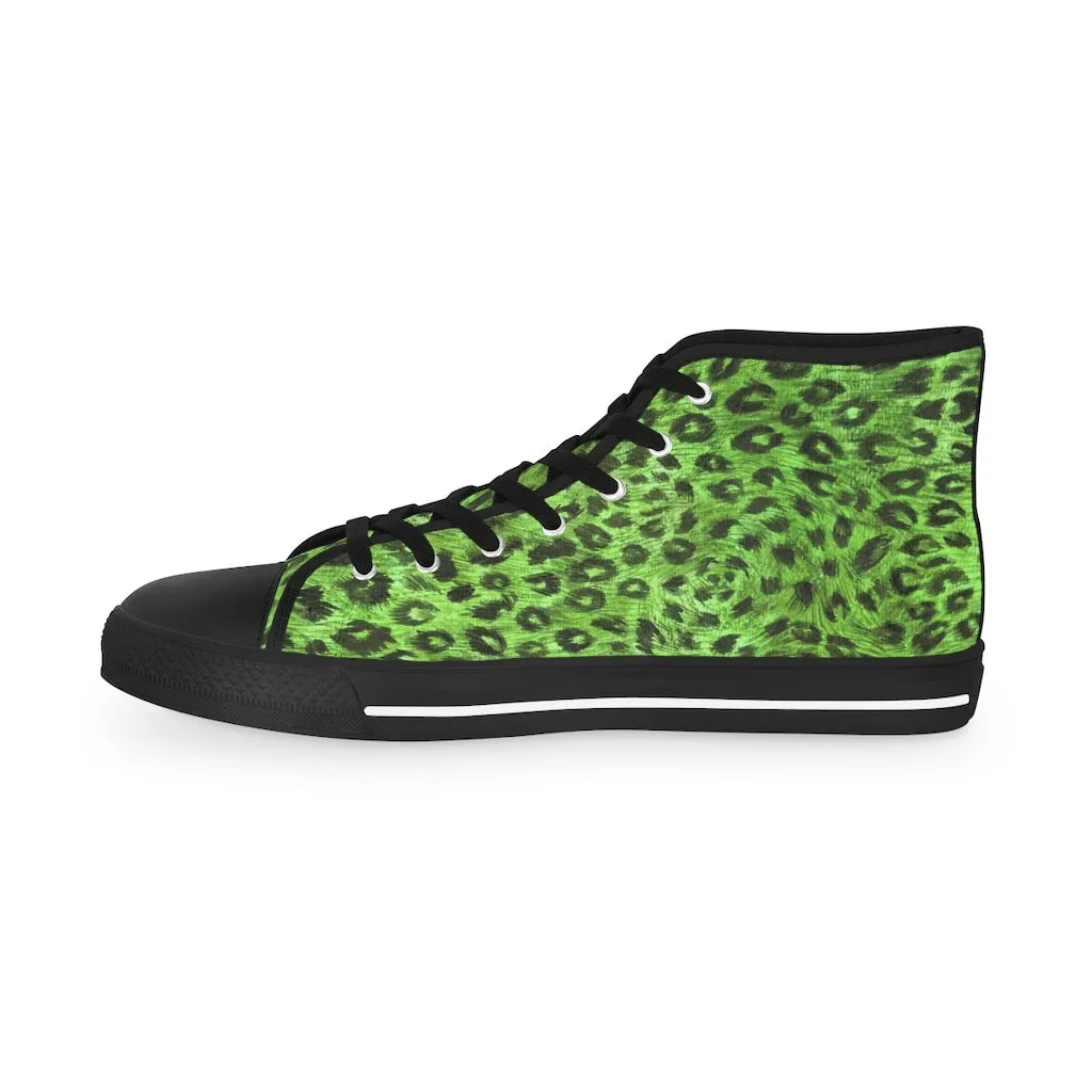 Green Leopard Men's High Tops, Leopard Animal Print Best Men's High Top Sneakers (US Size: 5-14)