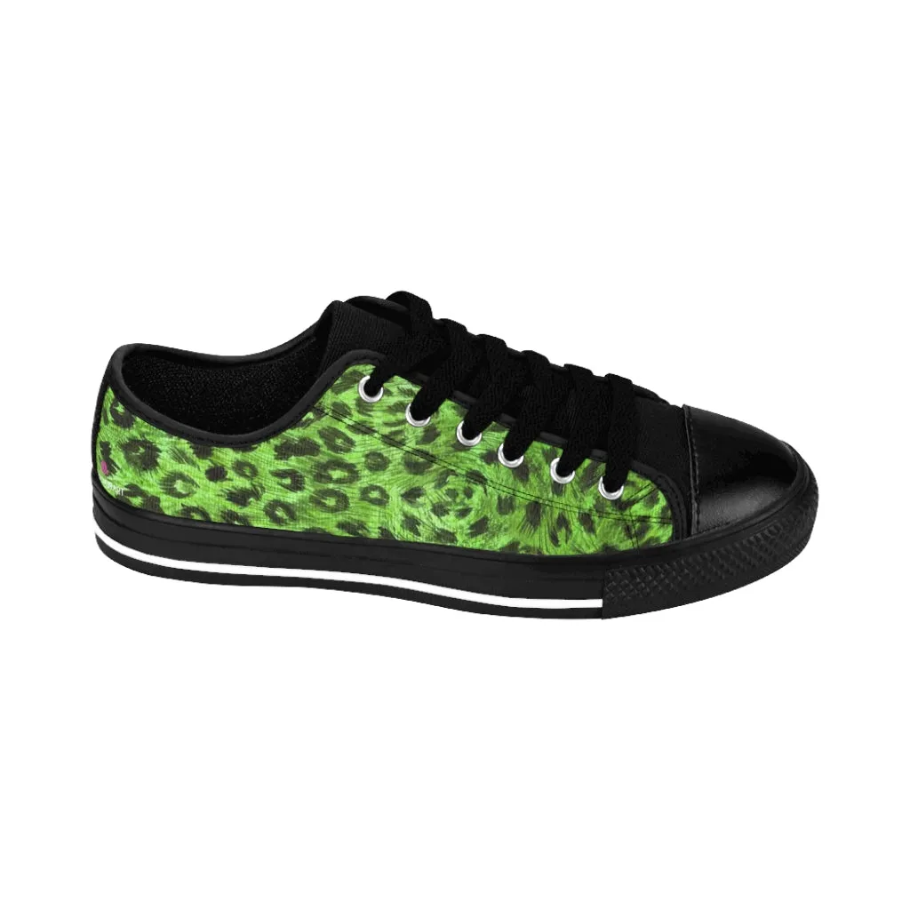 Green Leopard Print Women's Sneakers, Bright Green Leopard Spots Animal Print Fashion Tennis Canvas Shoes For Ladies