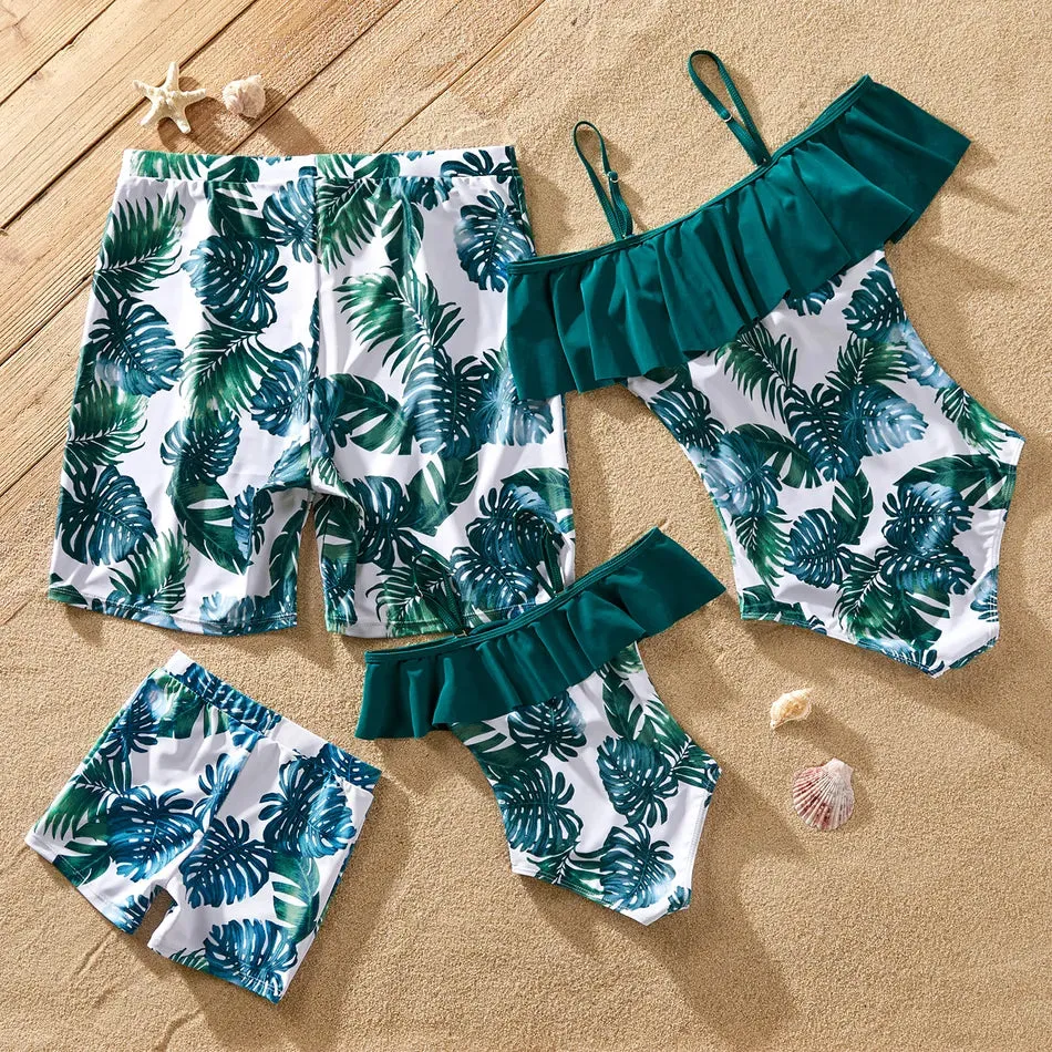 Green Palm Leaves Matching Family Bathing Suit